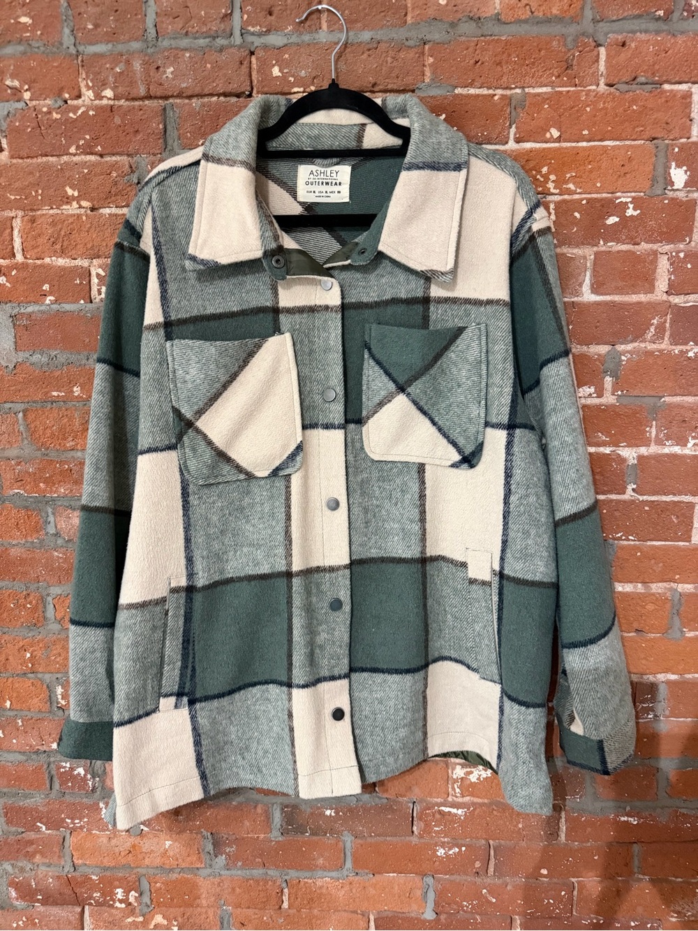 Ashley Outerwear Green & Cream Plaid Shacket